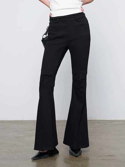 ANNAKIKI niche designer four-pointed star functional mid-rise flared pants-XIAOBEI