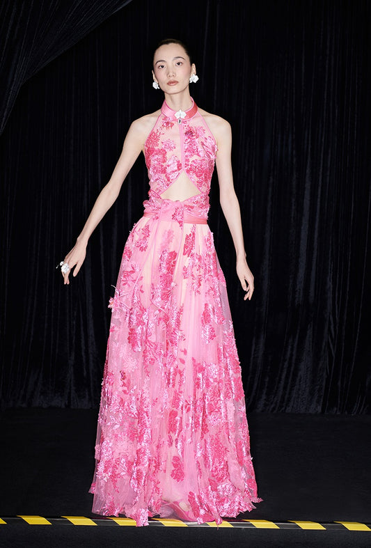 M essential Ma Kai designer falling flower embroidery nail bead lace-up top - PACK.