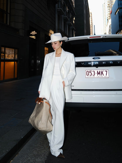 MEI SANGUAN white double-breasted suit + wide-leg floor-length slacks suit - ALVIN