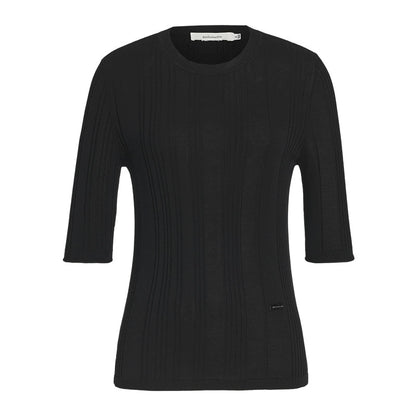ZHUCHONGYUN black simple mid-sleeve slim knit top-IKARI.