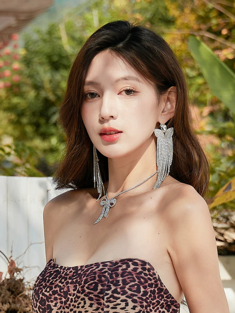 DOLLY Elegant White Diamond Tassel Earring-NONNA