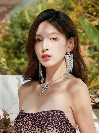 DOLLY Elegant White Diamond Tassel Earring-NONNA