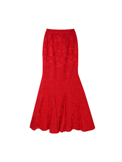 HECO Jacquard Fishtail High Waist Red Purple White Skirt Women - GRAVITY.