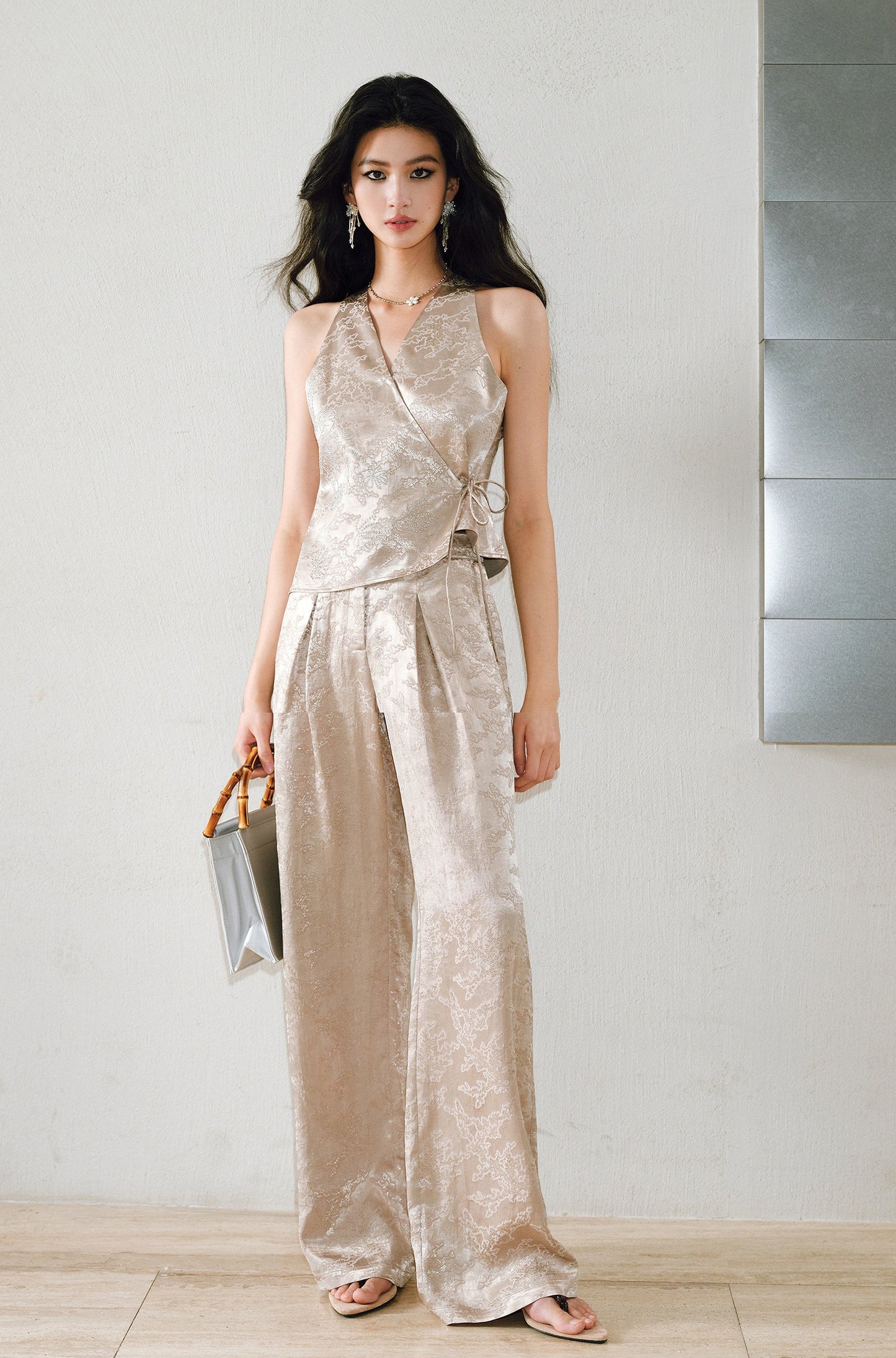 WANGXO  Cross-Strappy Top Relaxed Pants and Statement Silhouette Suits Set -ZAYA