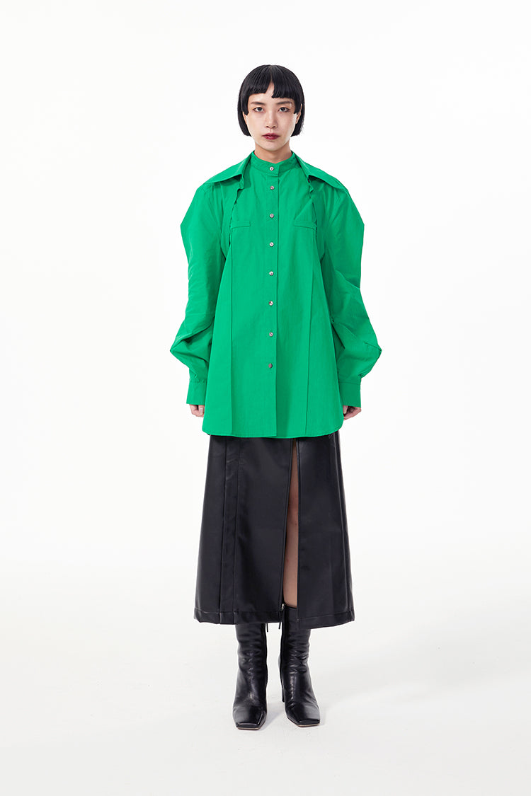 TINY IN double-collar design silhouette 3d green Shirt-JOJO