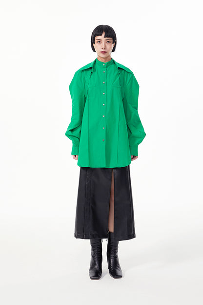 TINY IN double-collar design silhouette 3d green Shirt-JOJO