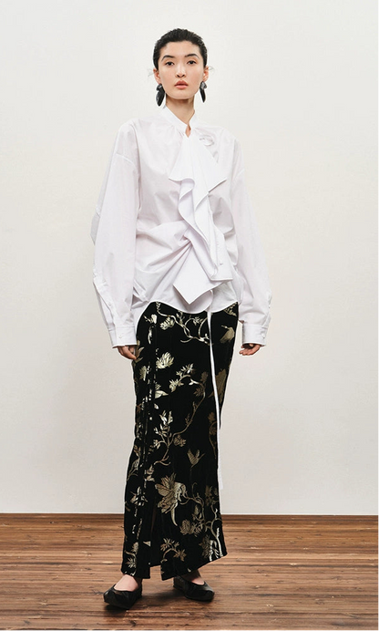 ZHUCHONGYUN drawstring placket loose straight white shirt-UMIE.