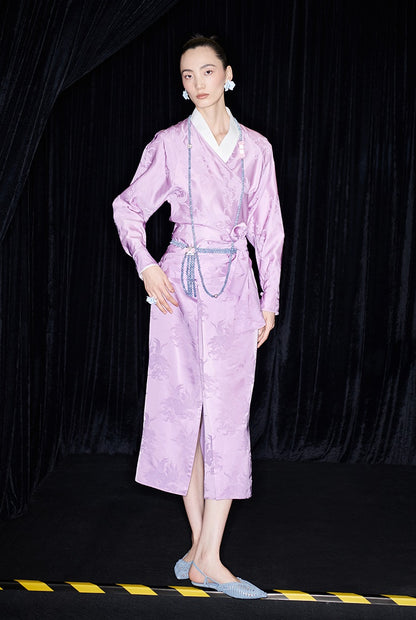 M essential Makay designer hibiscus jacquard layered placket wrap-around waist shirt - BETA.