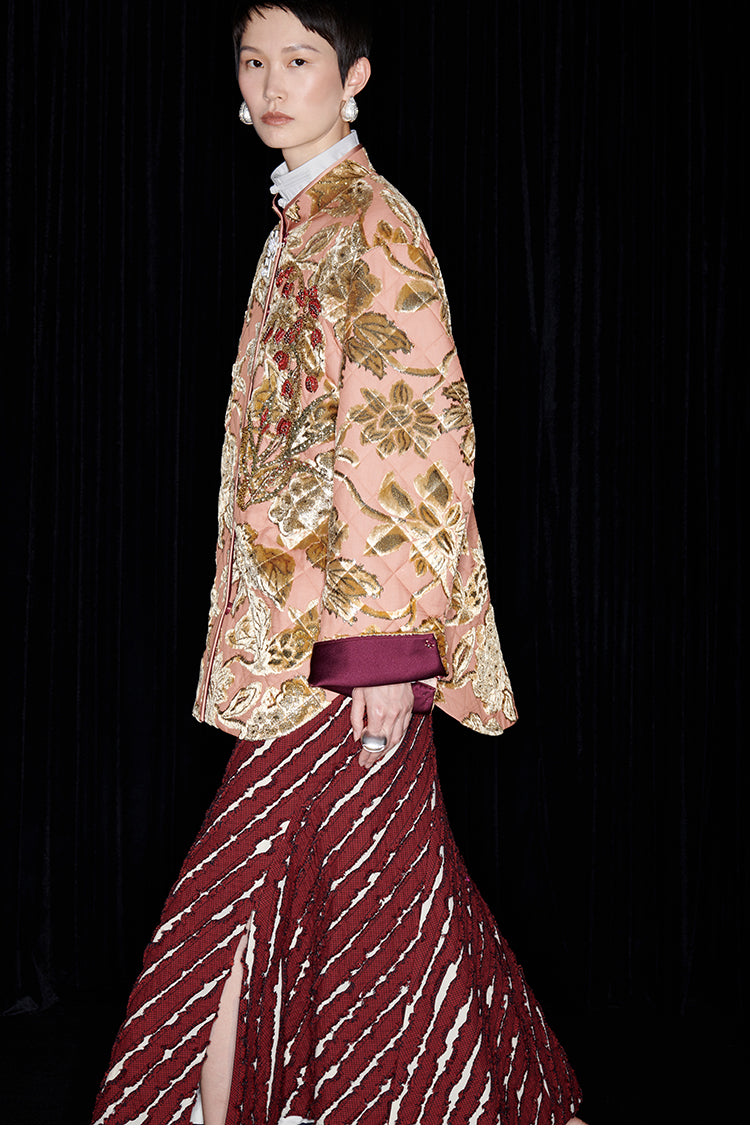 M essential Mackay designer embroidered lily of the valley quilted coat skirt set - nine.