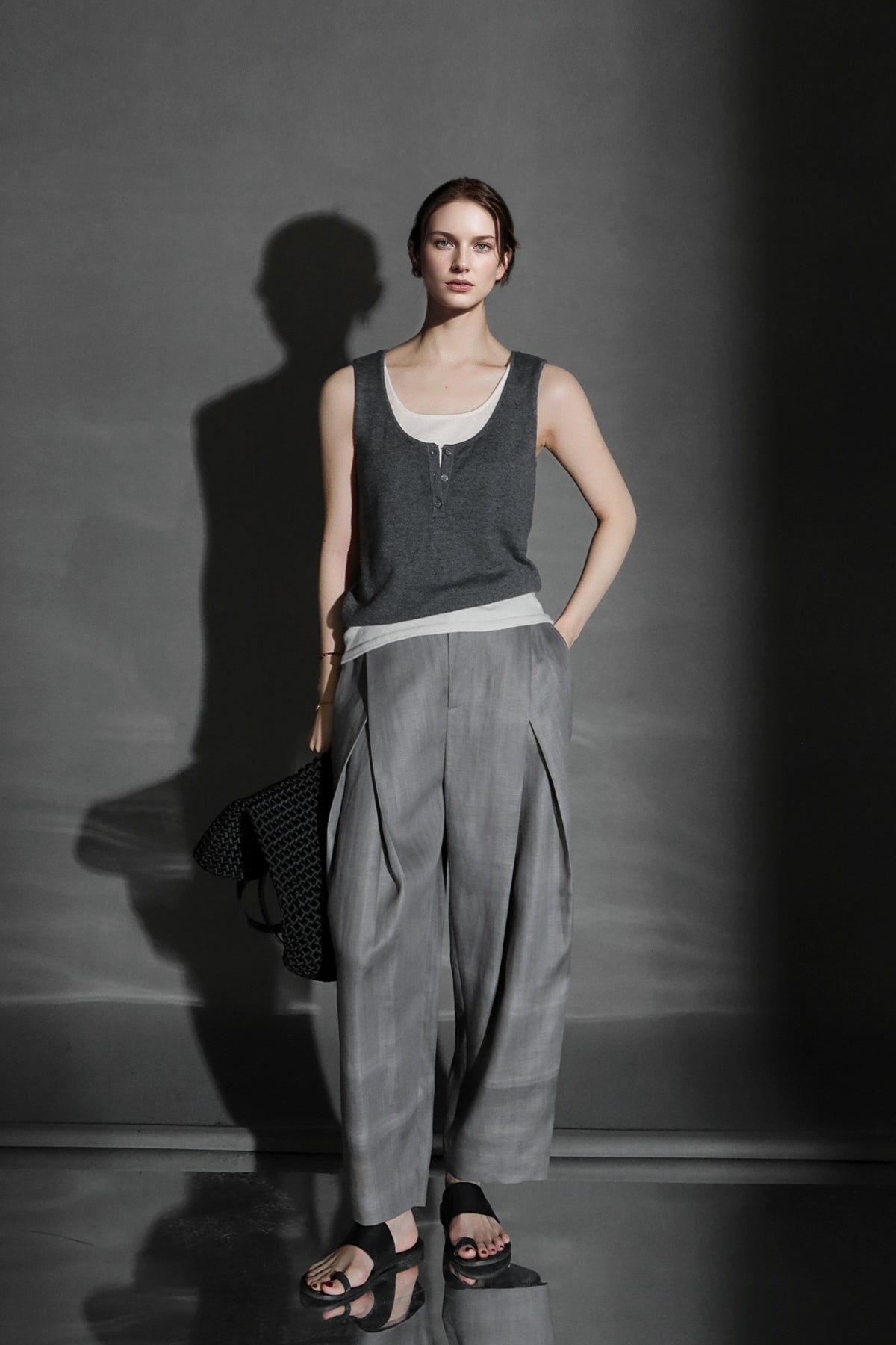 PIAOIN designer haute couture cross pleated niche Tencel linen wide leg straight pants -ALICE