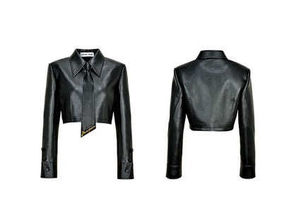 YES BY YESIR black military leather jacket and skirt set- SYSTEM.