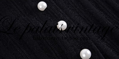 Le Palais Vintage Elegant Black and White Round Neck Cardigan High Waist Pencil Office Skirt-Ivy