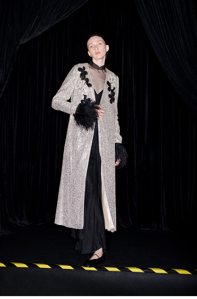 M essential Mackay designer shimmers pavé embroidered coat   - mother.
