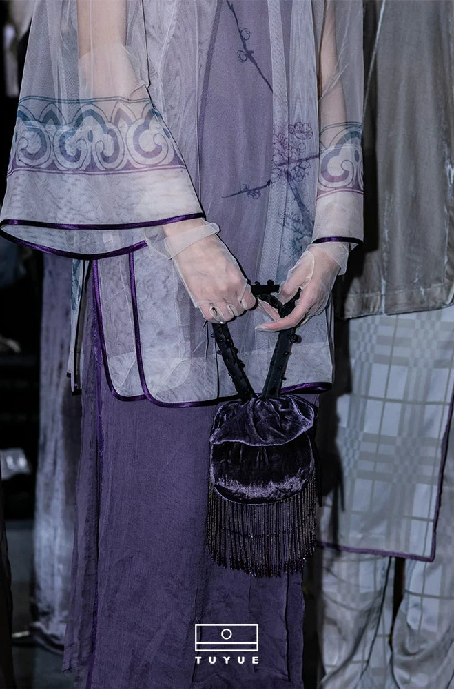 TUYUE purple silk velvet handmade beaded tassel handbag-KATY