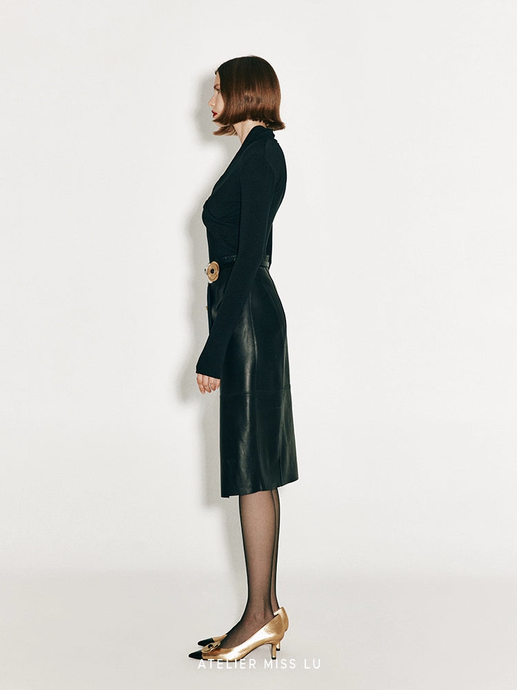 ATELIER MISS LU multi-piece patchwork slim-fitting sheepskin skirt - PRIMROSE.