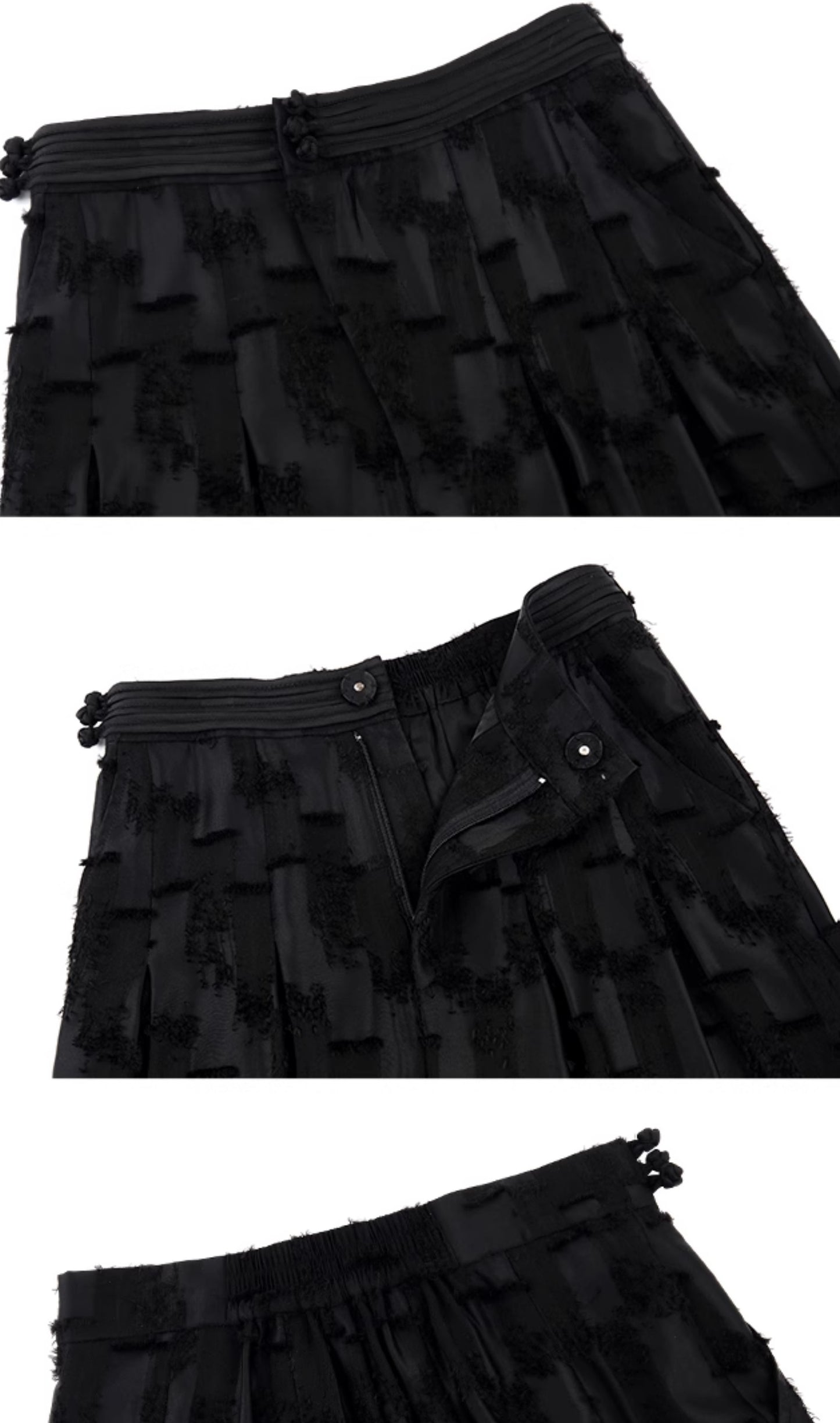 HECO jacquard loose thin wide-leg high waisted black pink apricot PANTS women - PURPOSE.