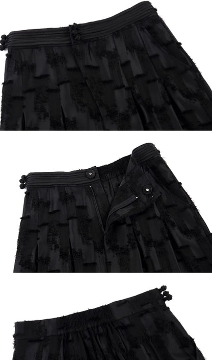 HECO jacquard loose thin wide-leg high waisted black pink apricot PANTS women - PURPOSE.