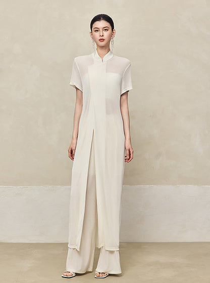 HECO 100% linen drape knitted casual wide-legged black white Pants Women - FINGER.