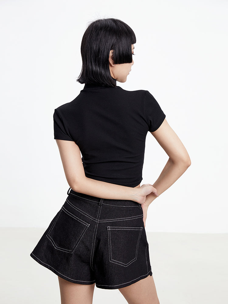 TINY IN black twisted cut-out women's summer cropped top-SIA