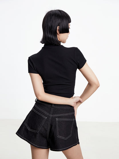 TINY IN black twisted cut-out women's summer cropped top-SIA