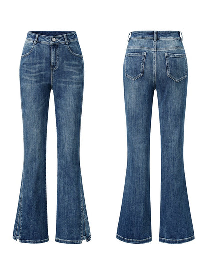 CHICHY High Street Retro Bootcut Blue High-Waisted Length Pants-LEXI