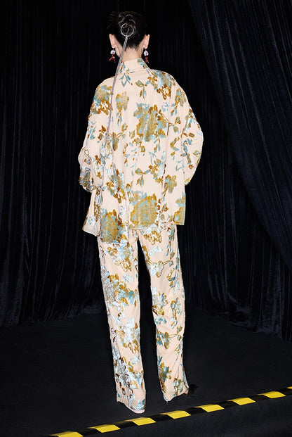 M essential Mackay designer brand Qili burnt flower velvet beads loose top - WORD.