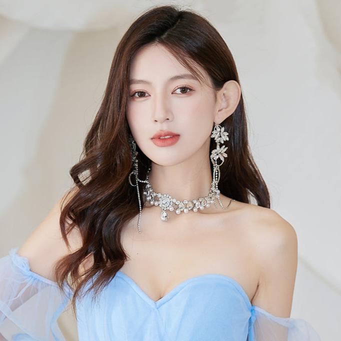 DOLLY Luxury Sliver European Style Flower Diamond Tassel Chic Earring-TALULLA