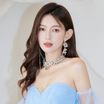 DOLLY Luxury Sliver European Style Flower Diamond Tassel Chic Earring-TALULLA