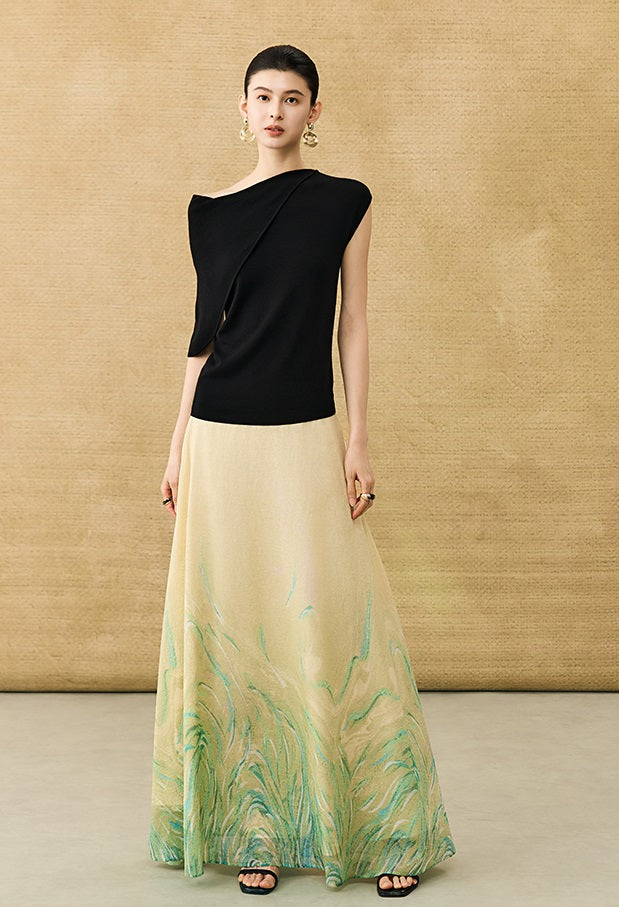 HECO Chinese temperament asymmetrical floating collar sleeveless base knit sweater - QUER.