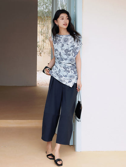 SUSHE eight-point straight banana relaxed wide-leg pants-KATY