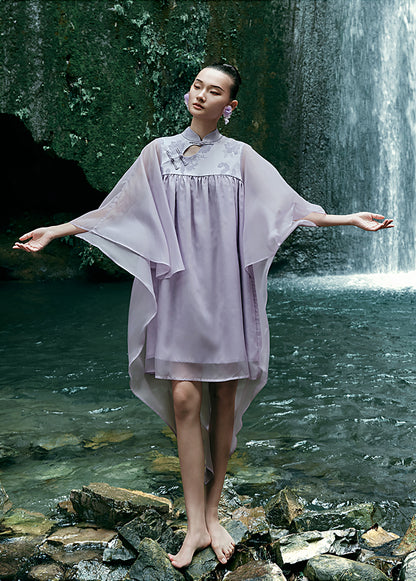 HECO [Feng Wu Clear Sleeves] New Chinese Standing Collar Buckle Flowing Dress- CLOAK.