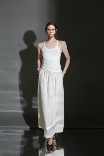 PIAOIN Women's Light Luxury Tencel Linen Skirt - GEMMA