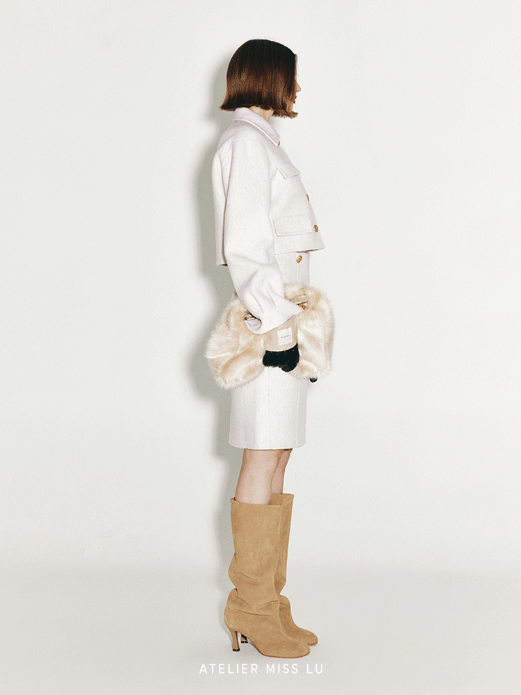AtelierMissLu Fall/Winter 2024 faux fur geometric trapezoidal Wristbag - MAURICE