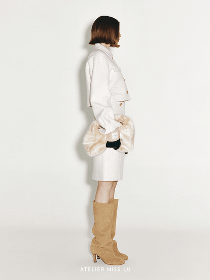 AtelierMissLu Fall/Winter 2024 faux fur geometric trapezoidal Wristbag - MAURICE