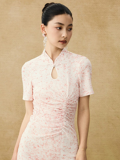 HECO Chinese style women's summer shirred waist temperament buckle long skirt - QUEEN.