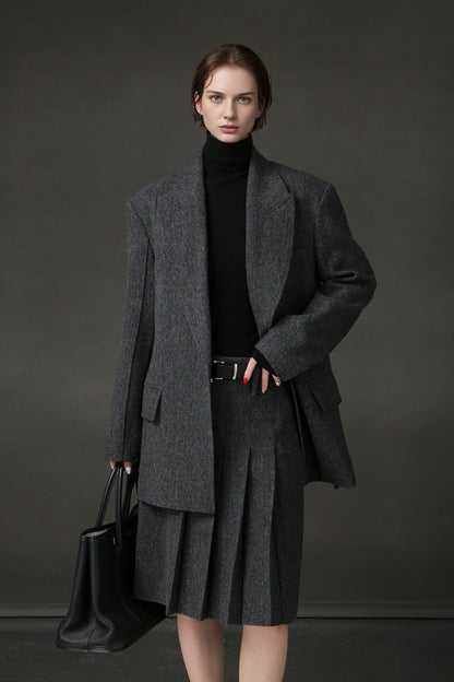 PIAOIN Retro Blazer Wool Jacket Women's Niche Suit Top Commuter Versatile- BEX