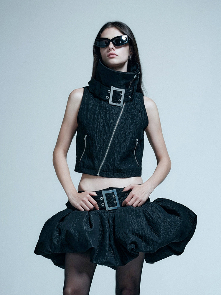 ANNAKIKI model functional stand-up collar buckle vest-KELLY