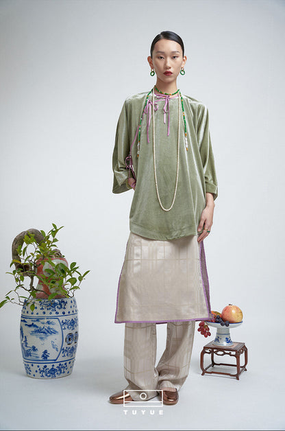 TUYUE Silver Gray Acetate Woven Satin Skirt Pants Suit Layering- CARLA.
