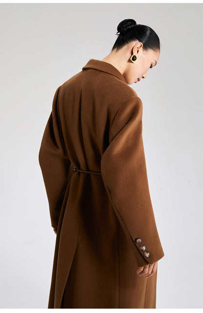 LEDI W designer pure wool long curved straight coat - Malliard