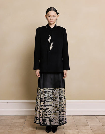 HECO New Wheat Ear Bead Embroidered Wool Tweed Jacket - care.