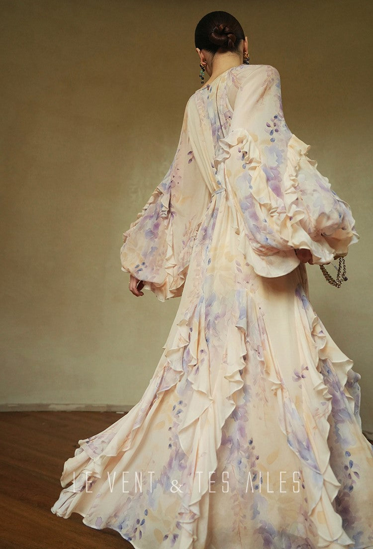 LE VENT&TES AILES floral print silk resort summer vacation maxi dress-GWEN