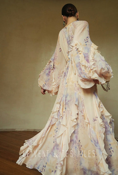 LE VENT&TES AILES floral print silk resort summer vacation maxi dress-GWEN