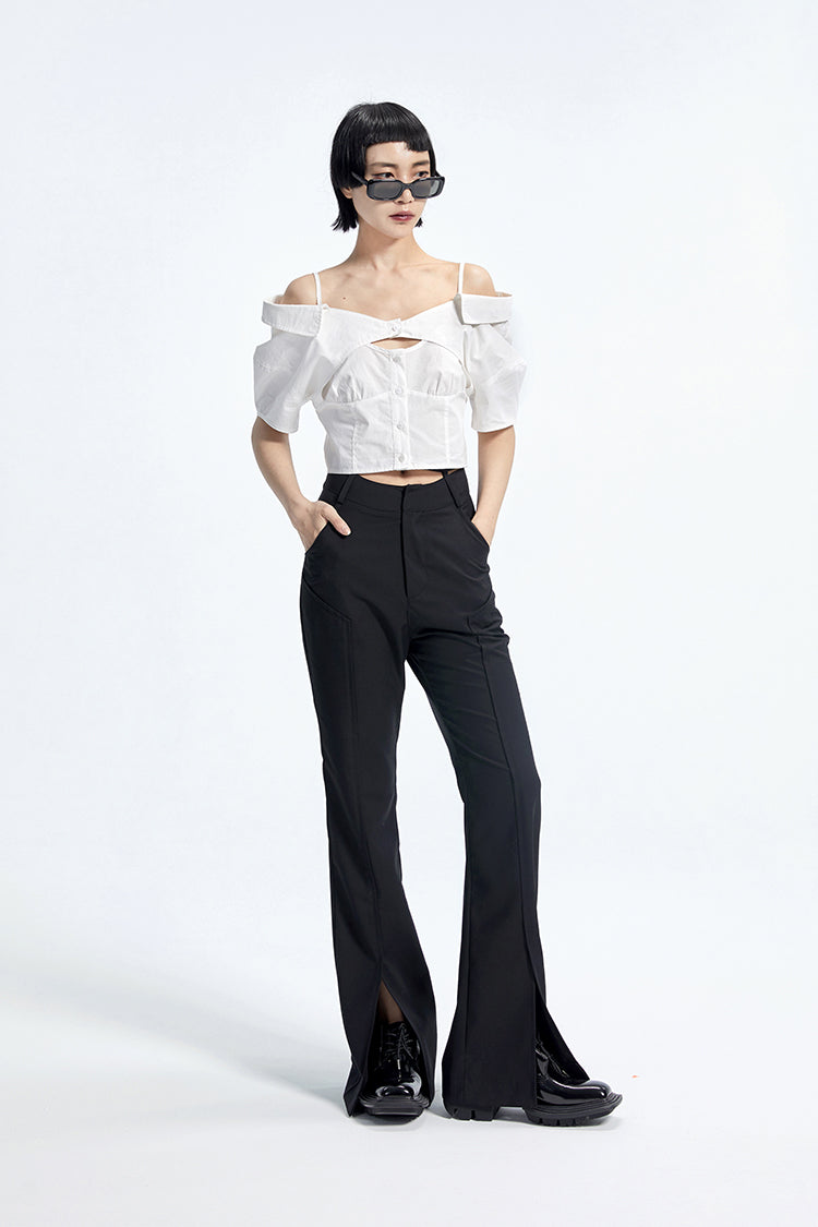 TINY IN Black Curved Flared Women's High Waist Trousers - CAMA