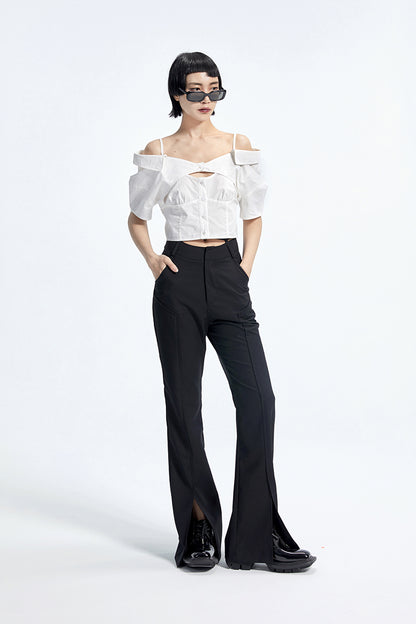 TINY IN Black Curved Flared Women's High Waist Trousers - CAMA