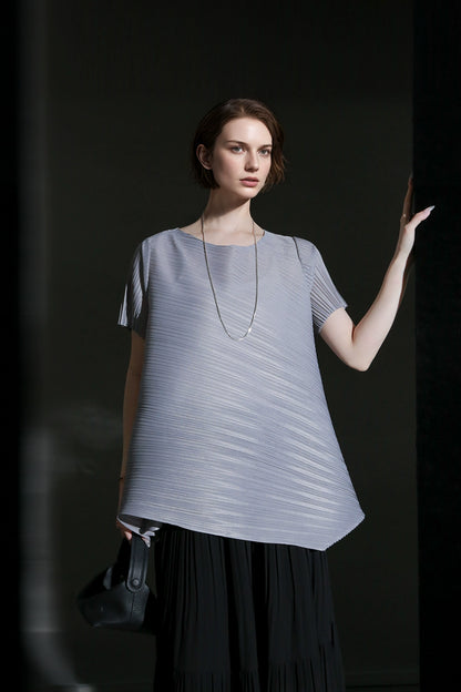 PIAOIN Miyake style simple premium pleated design T-shirt  -CECILLIA