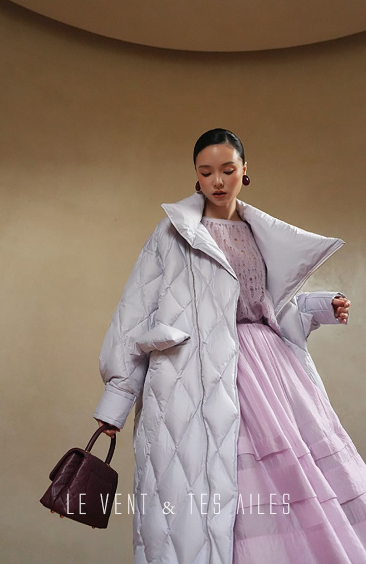LE VENT&TES AILES Luxury High Cover Pressure Down Long Winter Jacket Coat -SZA