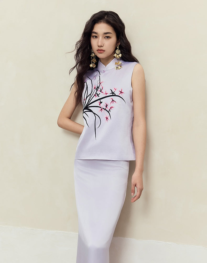 HECO sleeveless purple black white vest top women - waters.