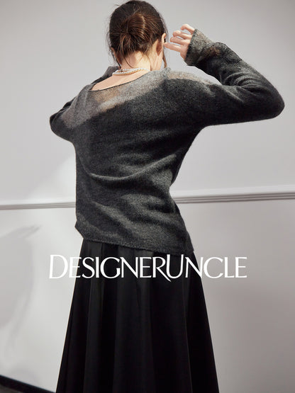 DGU "Yanci" black sweater crew neck commuter versatile slimming knitted long sleeves - GARP.