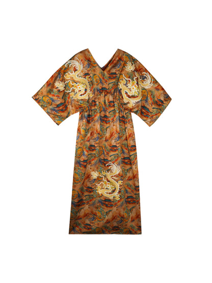 HECO Chinese Waist Cinched V-Neck Dress - QIN