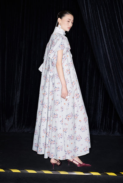 M essential Mackay designer Jinghe Printing floral nail bead puff sleeve dress - HAPPY.